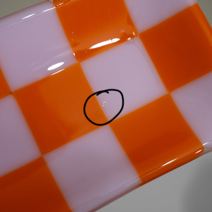 "Seconds" 15x8cm Chequered Pink & Orange Medium Tray (please read full description)