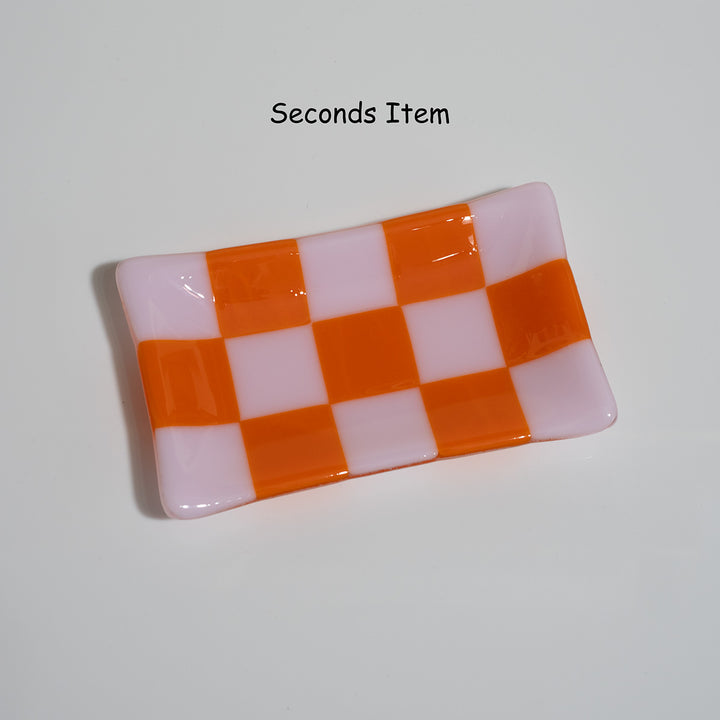 "Seconds" 15x8cm Chequered Pink &amp; Orange Medium Tray (please read full description)