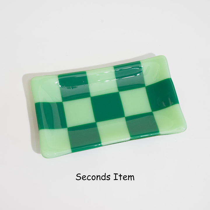 "Seconds" 15x8cm Chequered Mint/Jade Green Tray (please read full description)