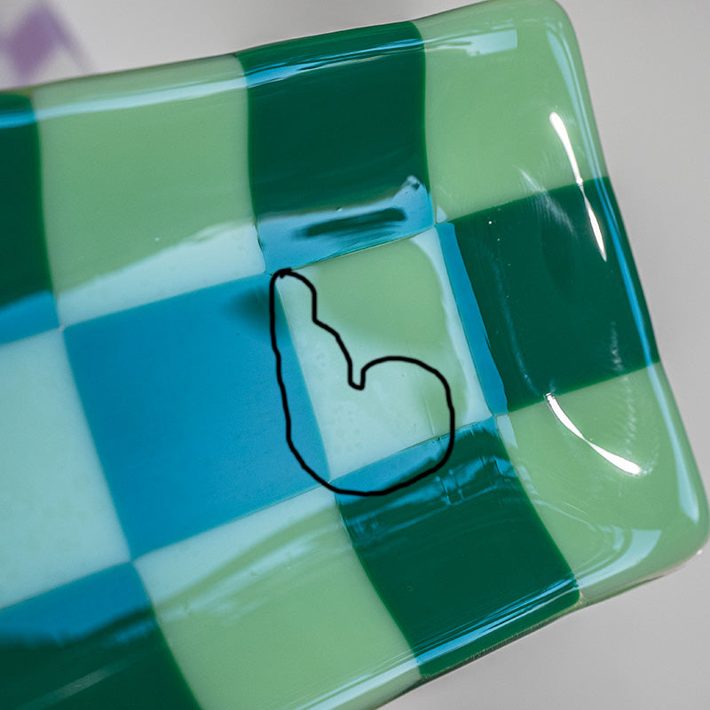 "Seconds" 15x8cm Chequered Mint/Jade Green Tray (please read full description)