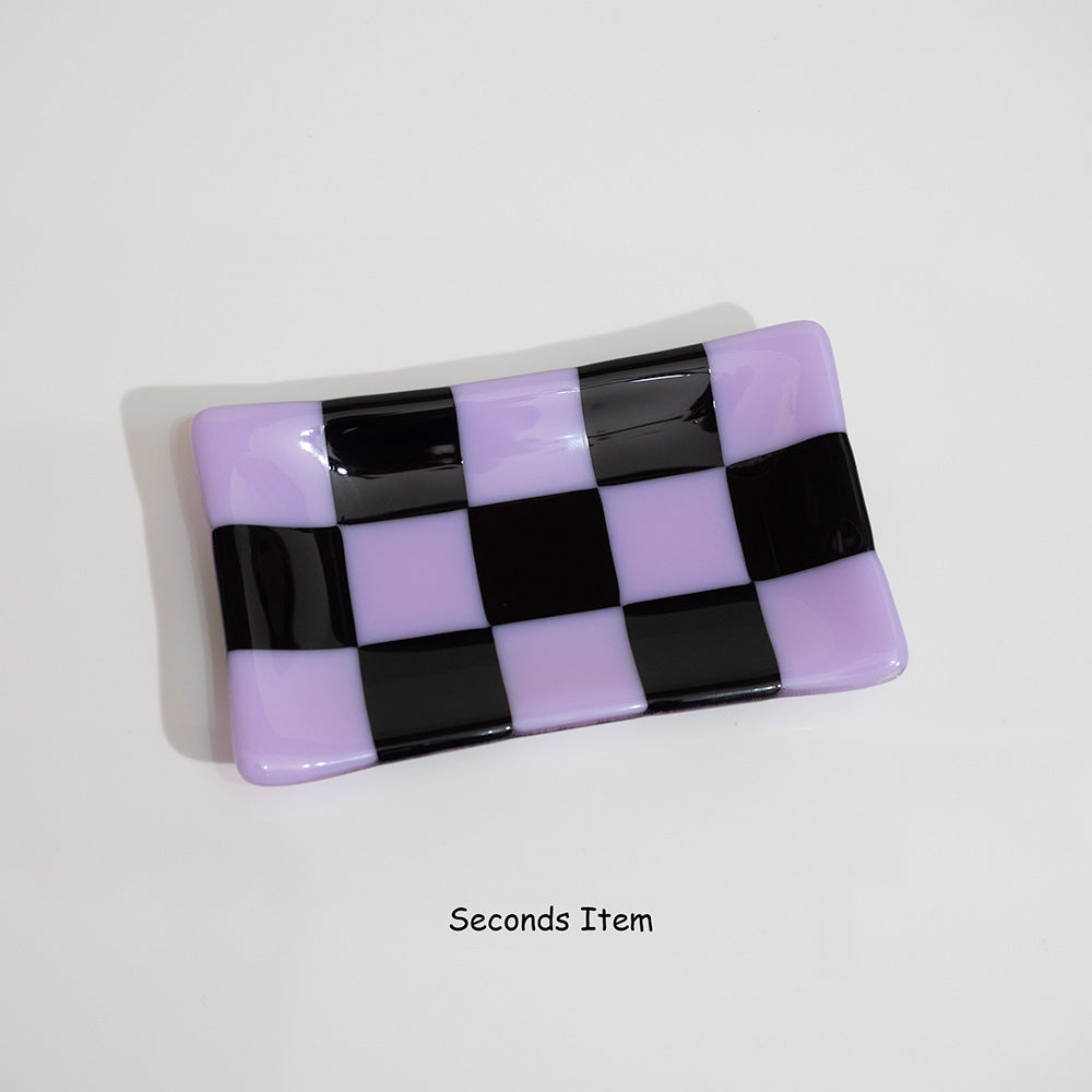 "Seconds" 15x8cm Chequered Lavender & Black Medium Tray (please read full description)