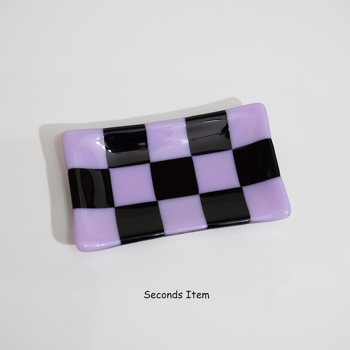 "Seconds" 15x8cm Chequered Lavender & Black Medium Tray (please read full description)