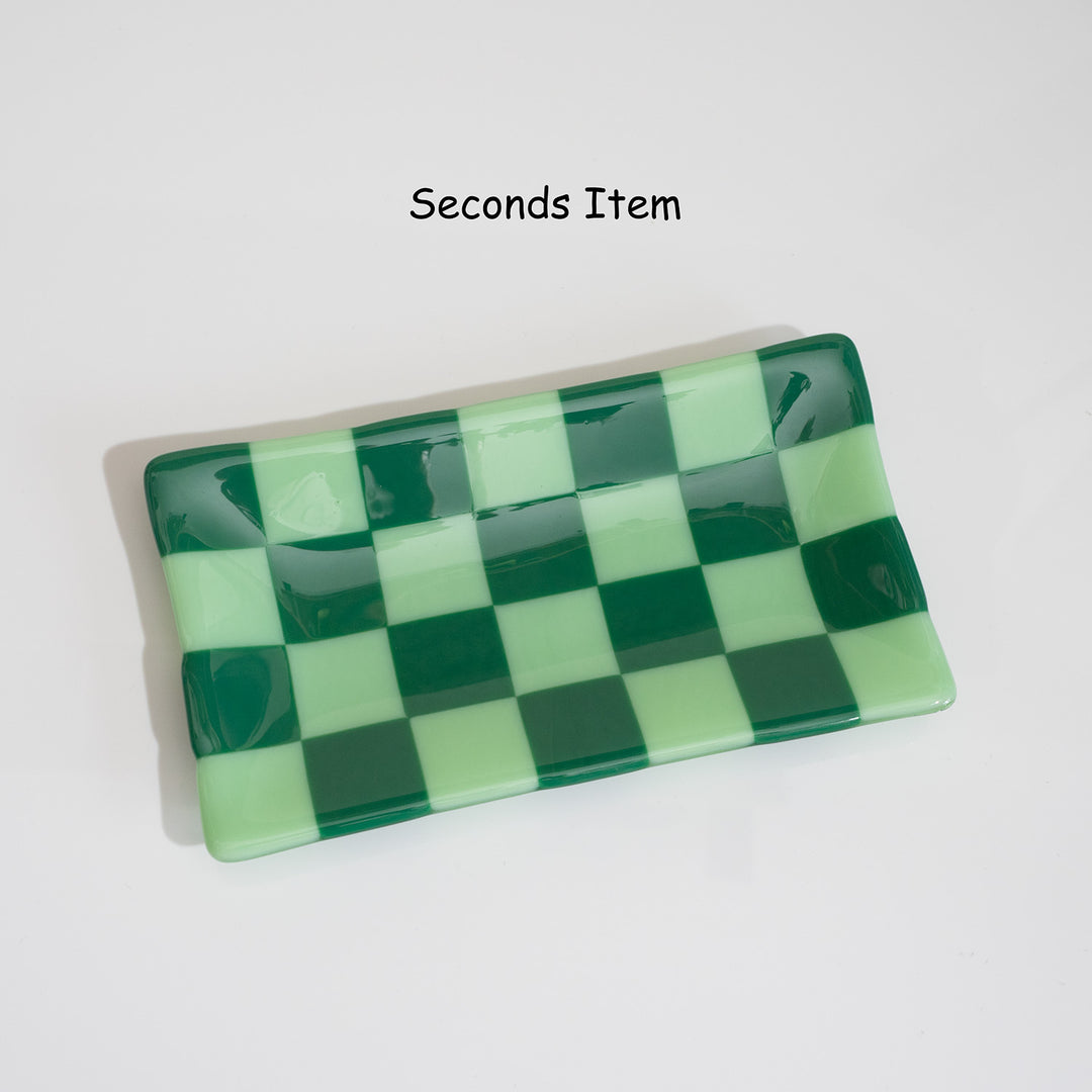 "Seconds" 21x12cm Chequered Mint/Jade Green Large Tray (please read full description)