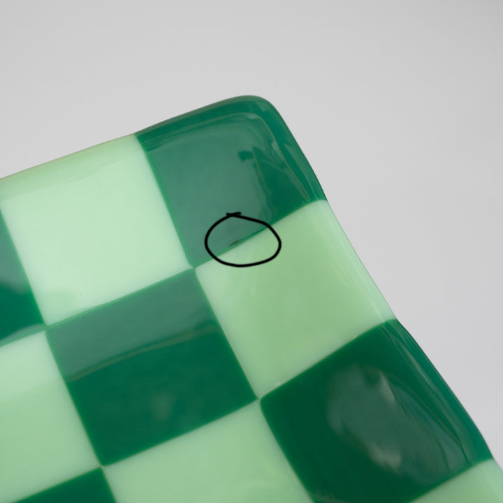 "Seconds" 21x12cm Chequered Mint/Jade Green Large Tray (please read full description)