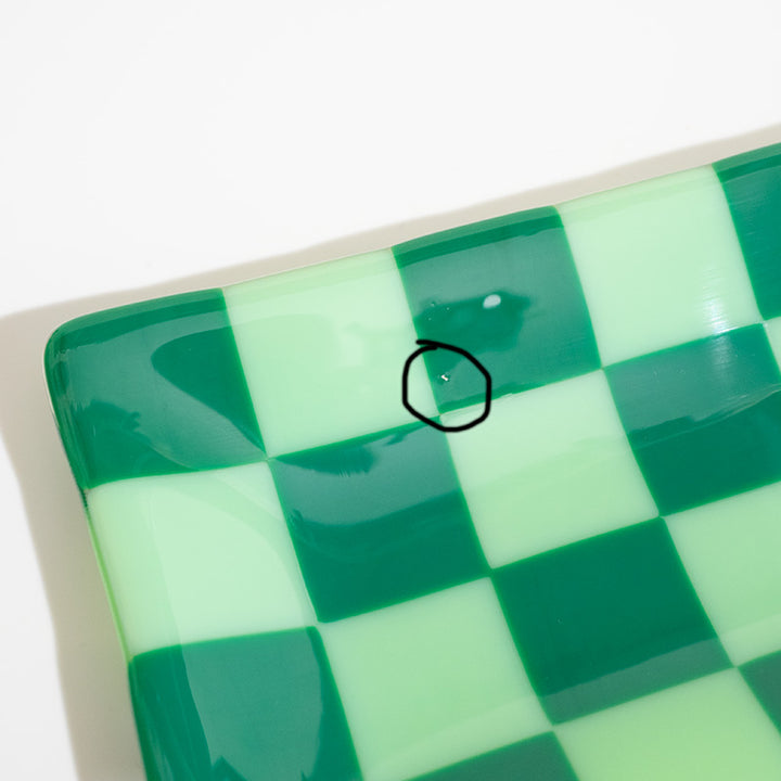"Seconds" 21x12cm Chequered Mint/Jade Green Large Tray (please read full description)