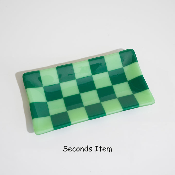 "Seconds" 21x12cm Chequered Mint/Jade Green Large Tray (please read full description)