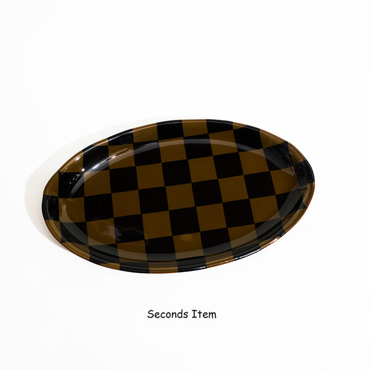 "Seconds" 30x18cm Chequered Brown & Black Oval Platter (please read full description)
