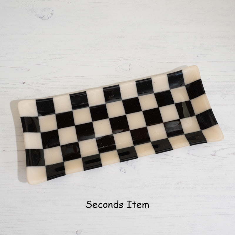 "Seconds" 33x15cm Chequered Almond & Black X-Large Platter (please read full description)