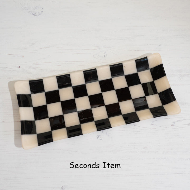 "Seconds" 33x15cm Chequered Almond & Black X-Large Platter (please read full description)