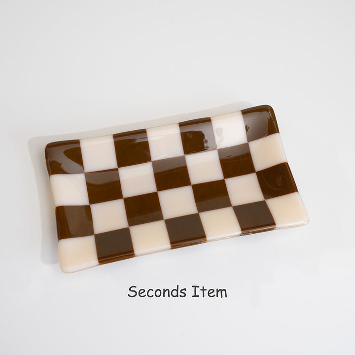 "Seconds" 21x12cm Chequered Almond & Brown Large Tray (please read full description)