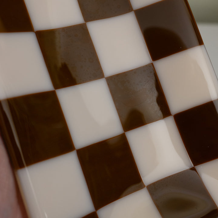 "Seconds" 21x12cm Chequered Almond & Brown Large Tray (please read full description)