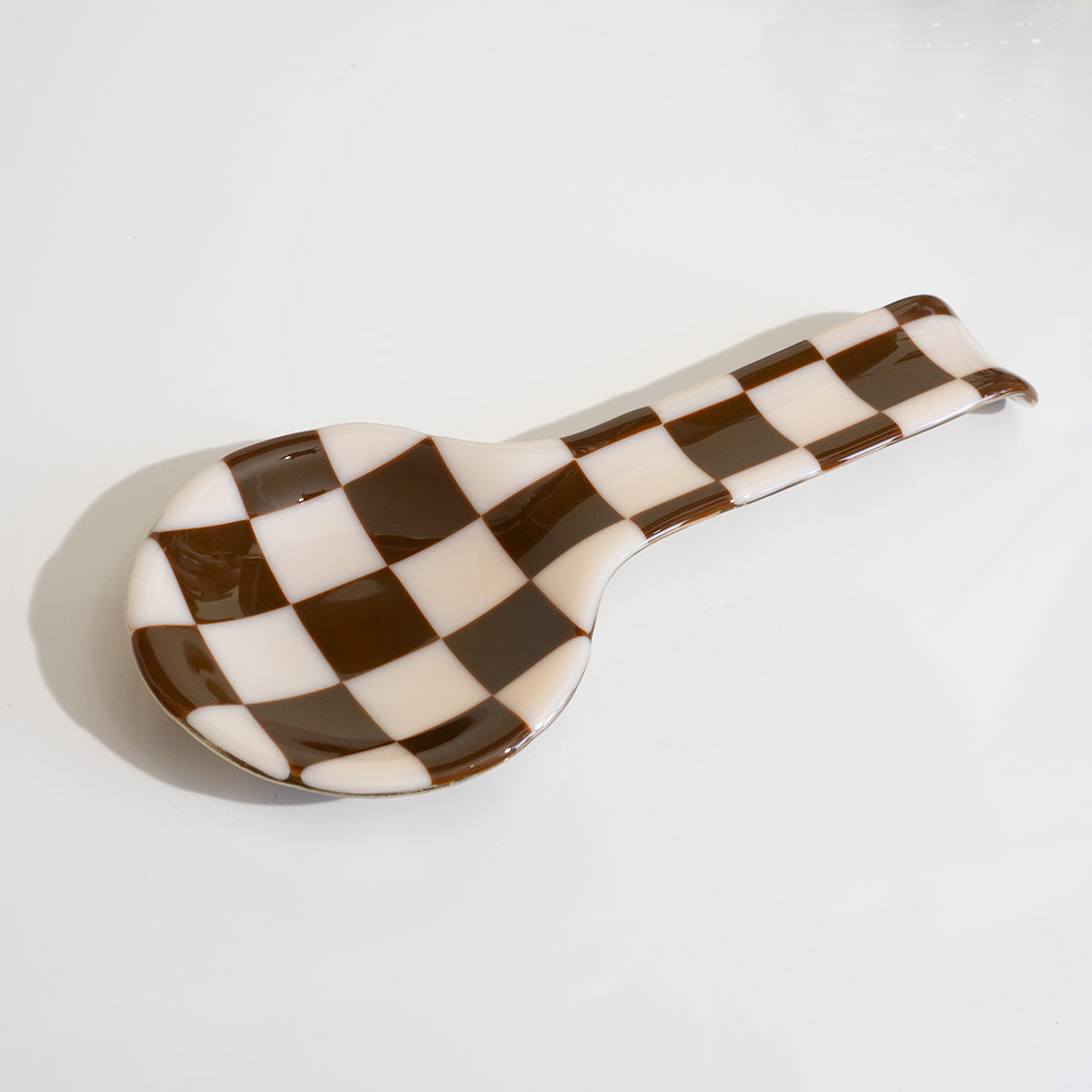 30cm Fused Glass Spoon Rest - Almond & Brown - Bullseye Collection
