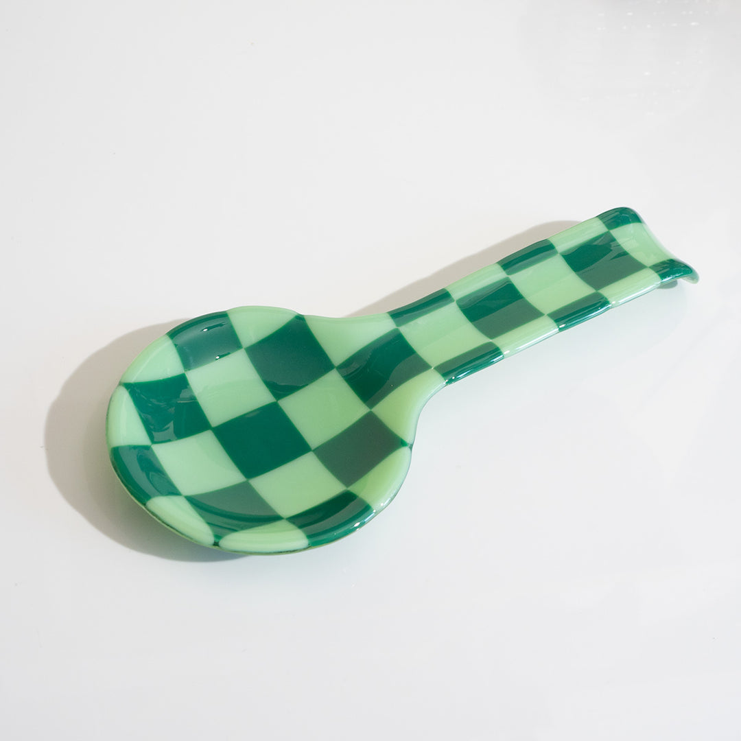 30cm Fused Glass Spoon Rest - Mint & Jade Green - Bullseye Collection