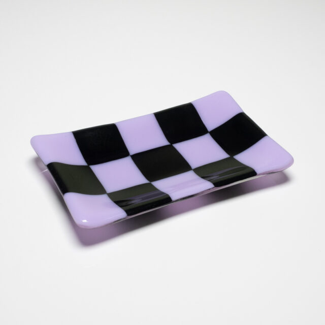 "Seconds" 15x8cm Chequered Lavender/Black Tray
