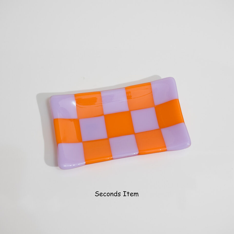 "Seconds" 15x8cm Checkered Lavender/Orange (please read full description)