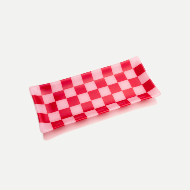 "Seconds" 33x15cm Pink/Red Chequered Platter