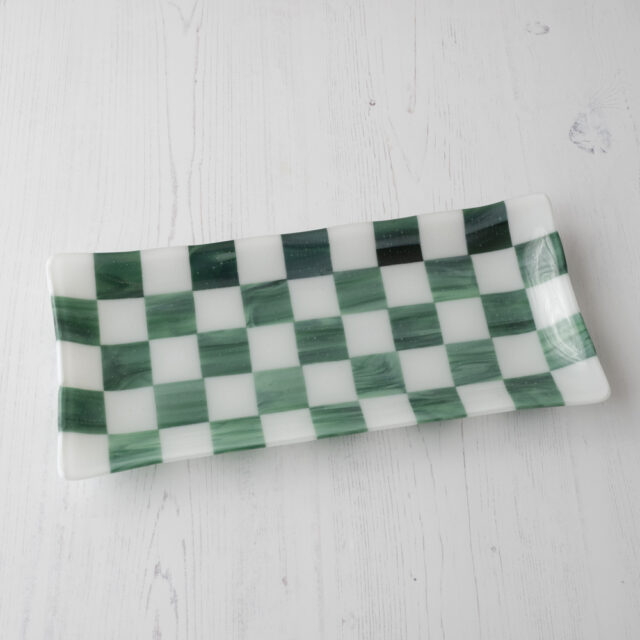 "Seconds" 33x15cm Streaky Green/White Chequered Platter (please read full description)
