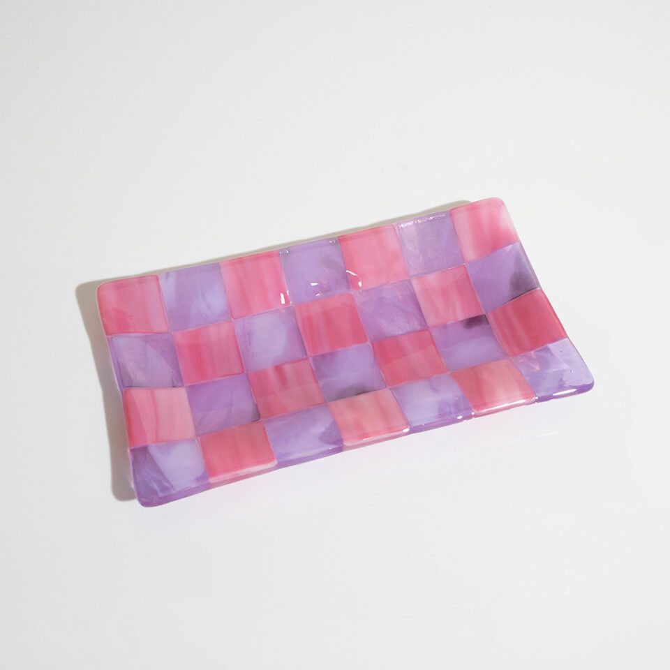 21x12cm Chequered Pink/Lavender/Amethyst Tray